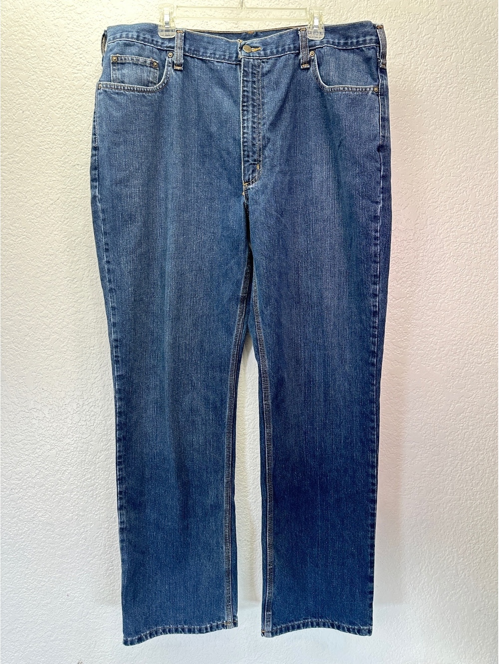 Men’s 42x34 Carhartt Blue Denim Jeans Relaxed Fit Straight Leg Work Chore - Picture 1 of 5